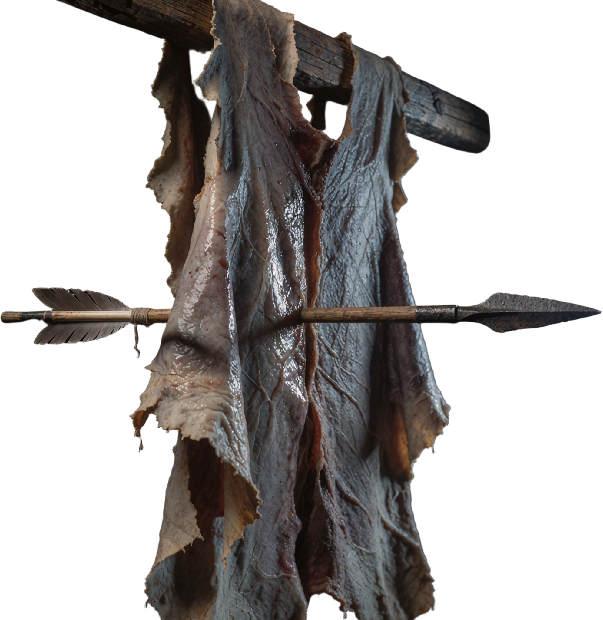 An arrow through an ox hide